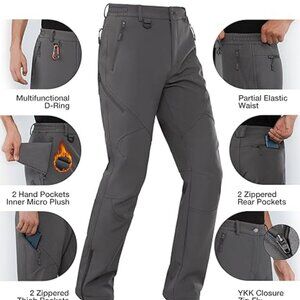 New Never Worn Gray Mens Snow Ski Water Repellent Softshell SnowPants, 34w x28L